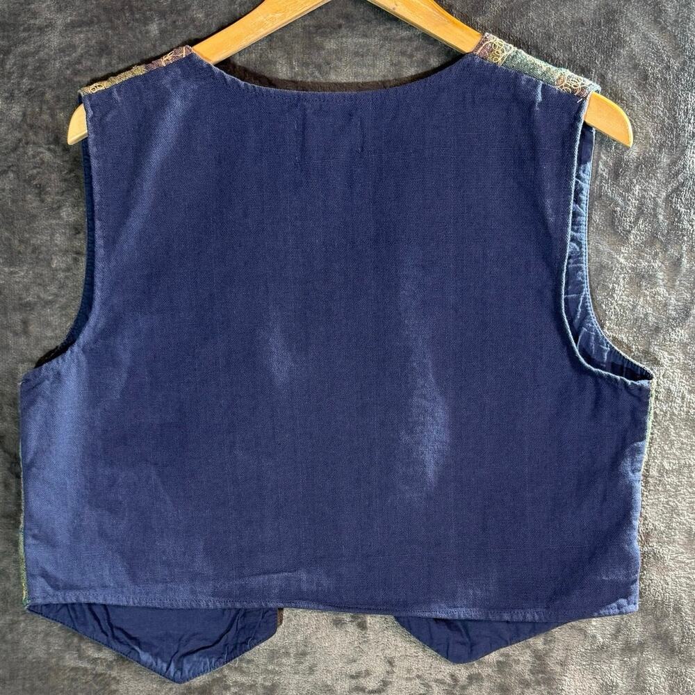 90s TanTrums Embroidered Beaded Floral Patchwork Vest M Cottagecore Whimsigoth - Picture 2 of 8